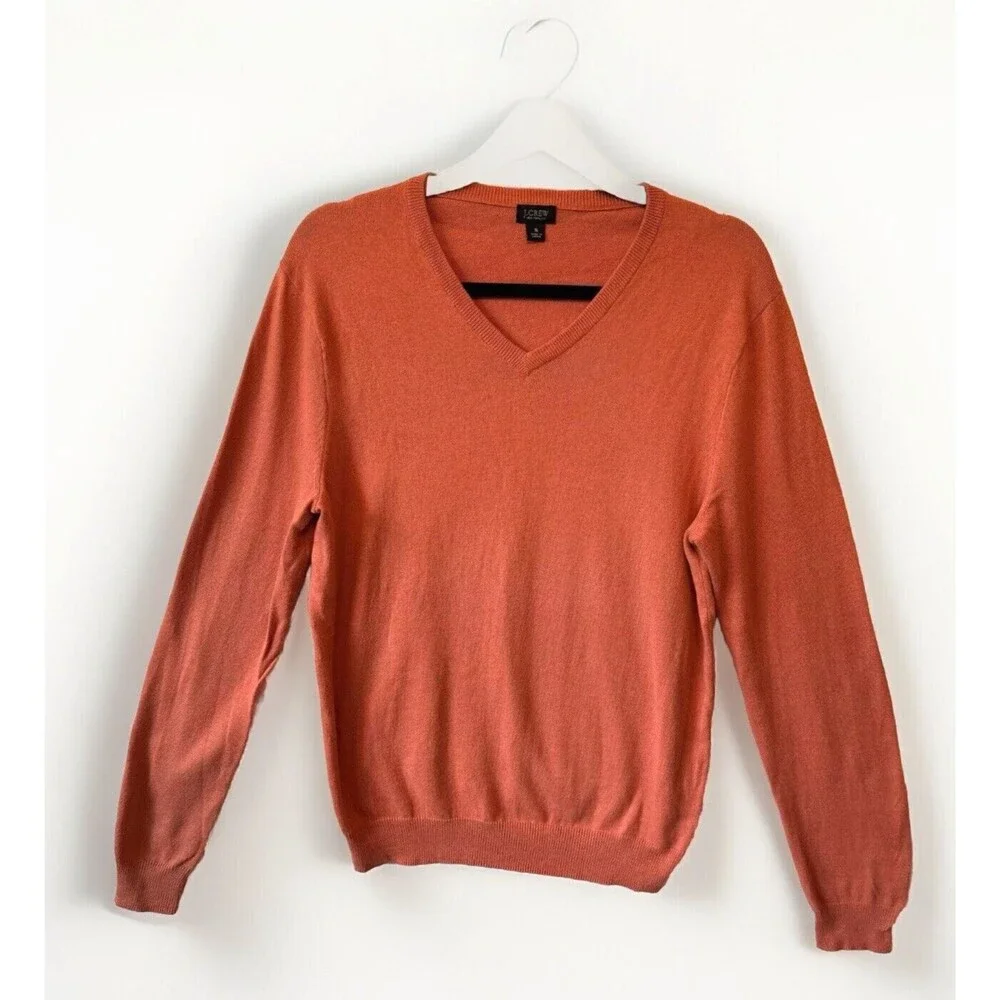 J. Crew Salmon Orange Cotton‎ Cashmere Knit Crewneck Sweater Men's Small